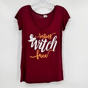 Color Bear Resting Witch Face Short Sleeve T-shirt Burgundy Size S